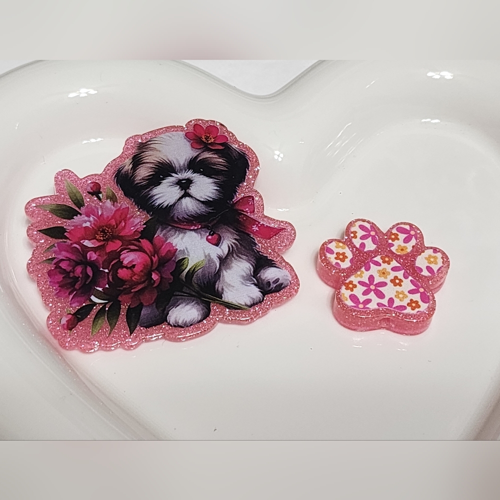 Dog Paw Print Acrylic Flatback Focal Bead Crafts Badge Magnet Keychain Hair Clip